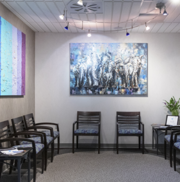 Welcoming waiting room of dental office in Westlake Hills