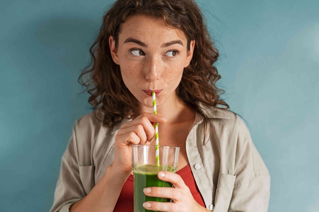 Woman drinking juice